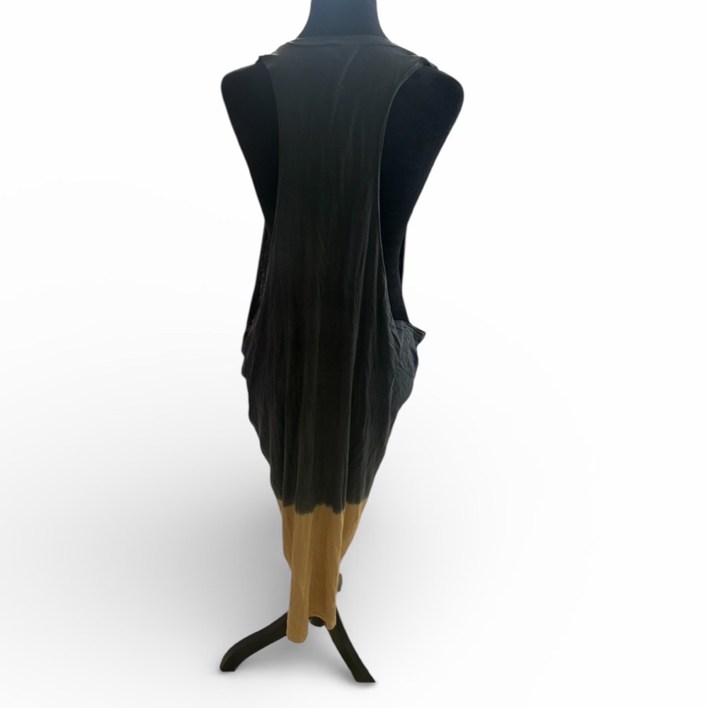 Sleeveless Grey & Cream Tie-Dye Knee-Length Dress ,Effortless Lagenlook Style - Picture 3 of 7